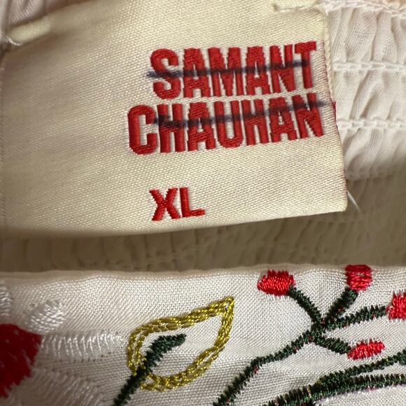 Samant Chauhan Anthropologie White Square-Neck Floral Embroidered Mini Dress XL - Picture 13 of 14